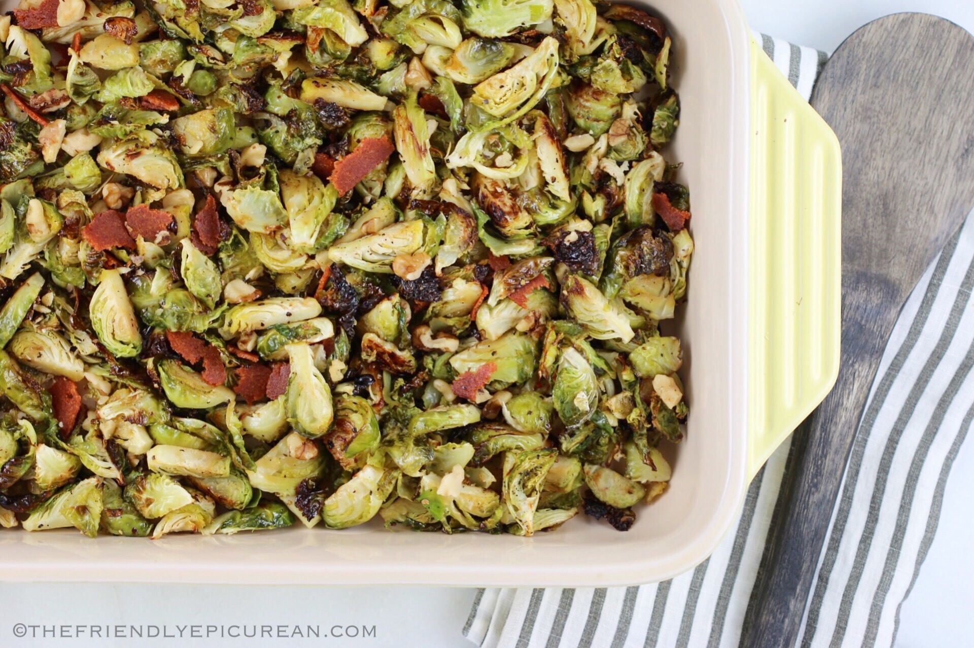 Roasted Brussel Sprouts with Walnuts and Vegan Bacon